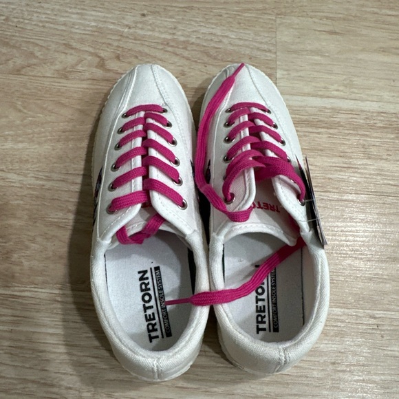 Tretorn Women's Sneakers in White with Pink Accents - Picture 7 of 11